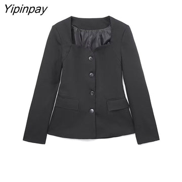 Yipinpay Ladies Blazer Jackets 2023 Spring Autumn Solid Office Outfits Coats Single Breasted Long Sleeve Chic Outwear